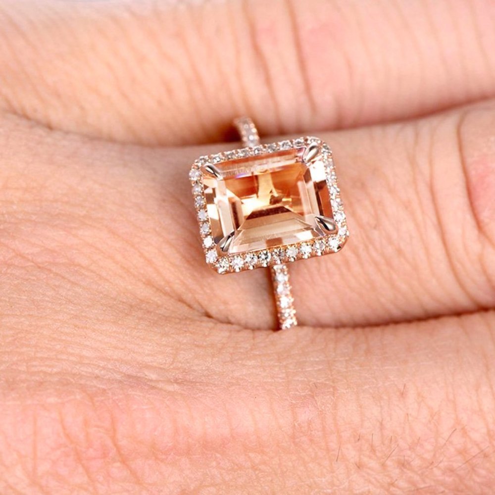 Luxury Gemstone Rectangle Champagne Rose Gold Ring for Women, VIP151 - Picture 7 of 7